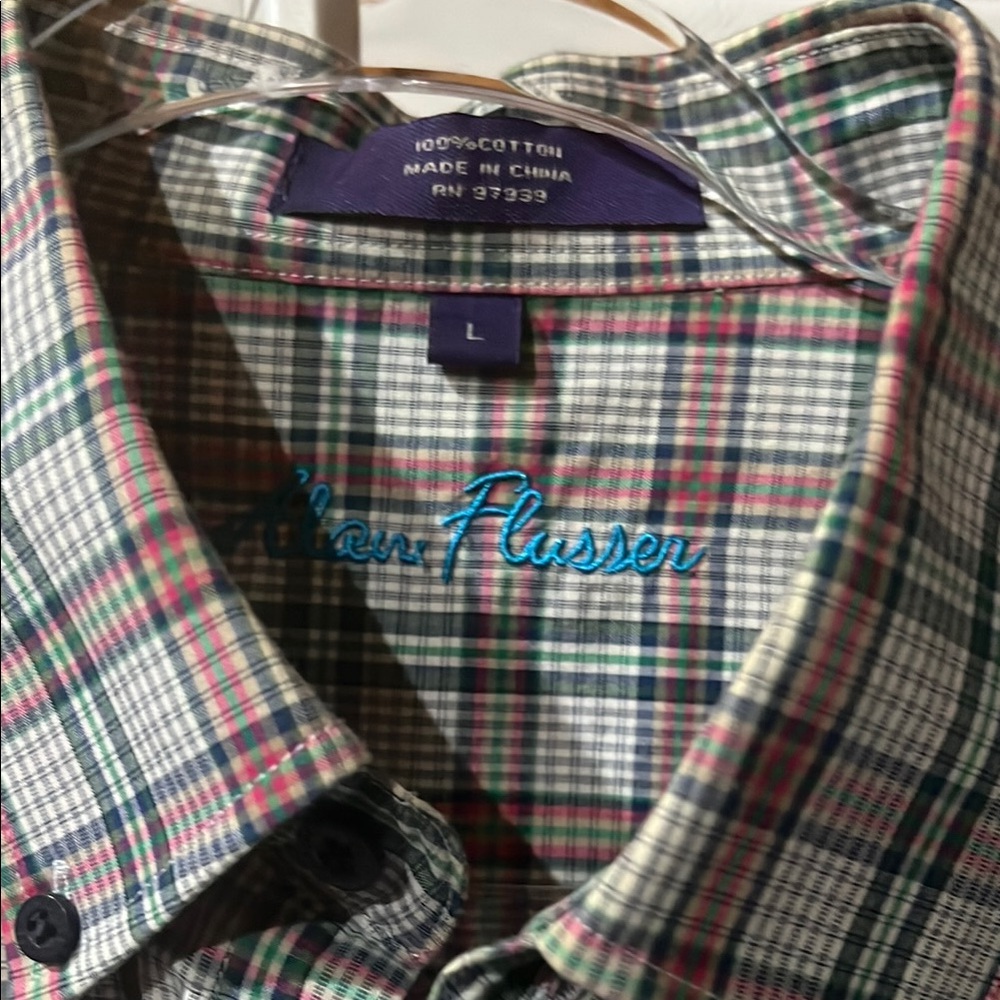 Alan Flusser Green Plaid Casual Button Down Shirt